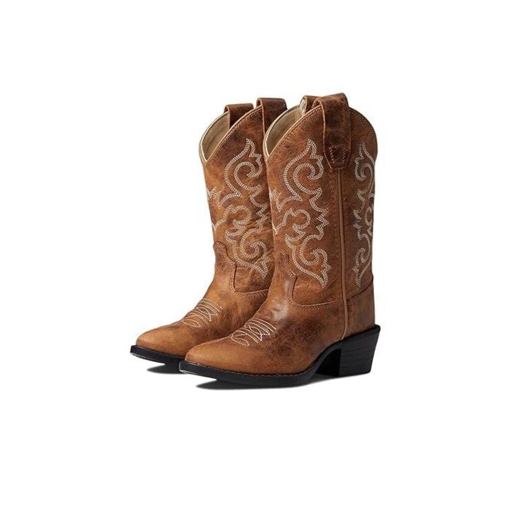 Old West cowboy Kids' 8" Round Toe Boots - Distressed Brown